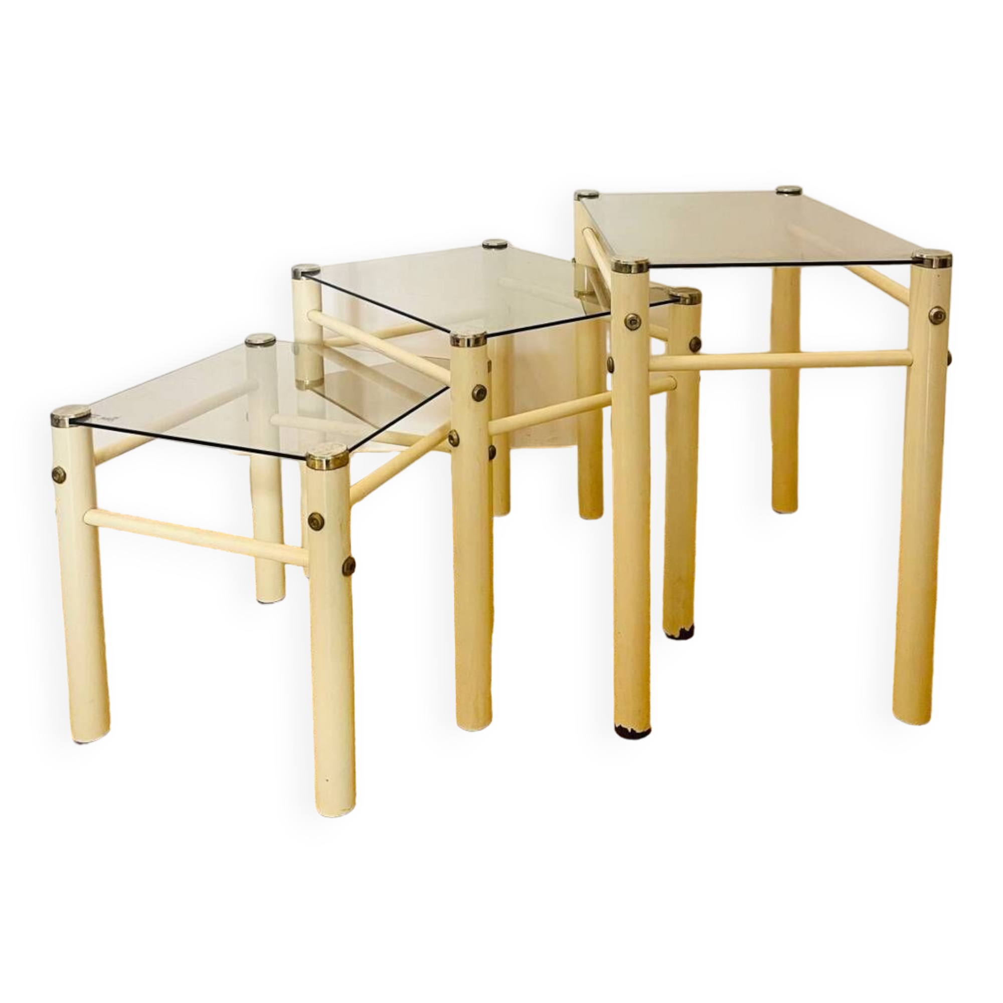Glass nesting tables Yves Boutboul design 70s Signed