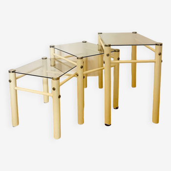 Glass nesting tables Yves Boutboul design 70s Signed