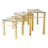 Glass nesting tables Yves Boutboul design 70s Signed