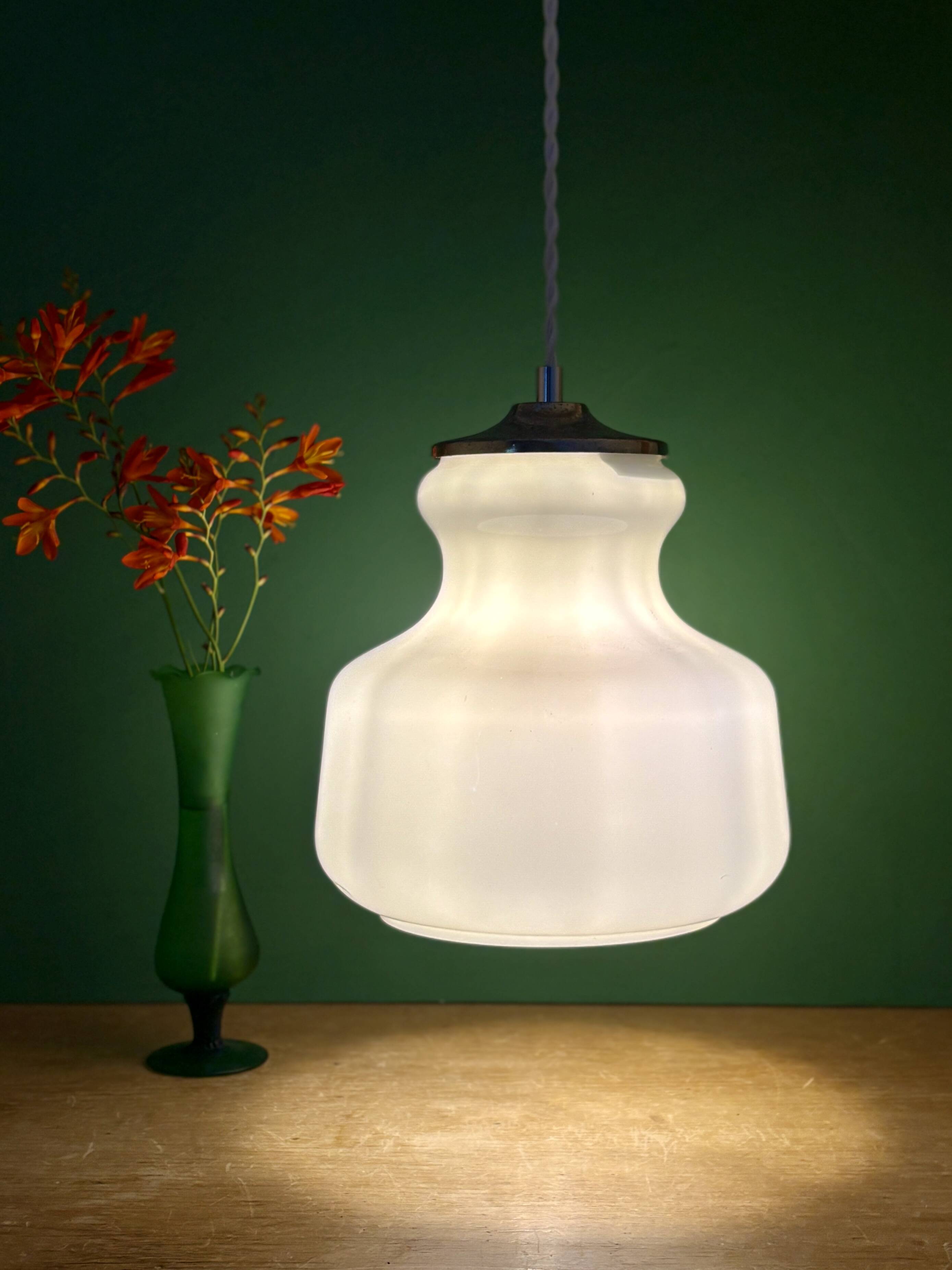 Vintage white opaline suspension globe