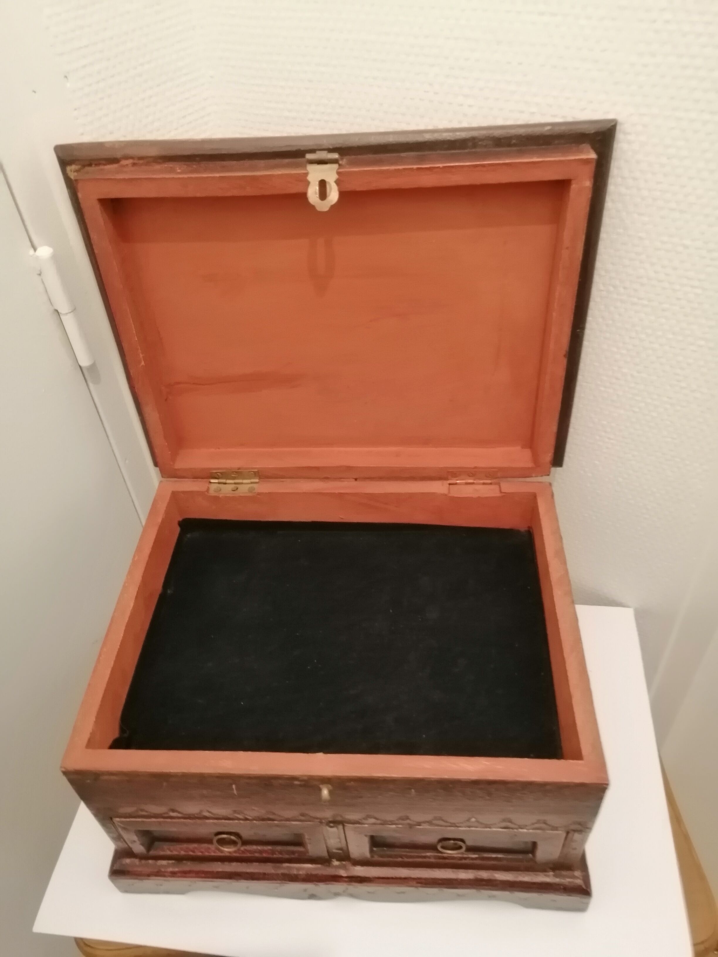 Vintage antique wooden and copper chest