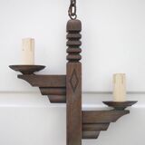 Wooden pendant light, vintage pendant light, 2-light wooden hanging lamp, Gothic