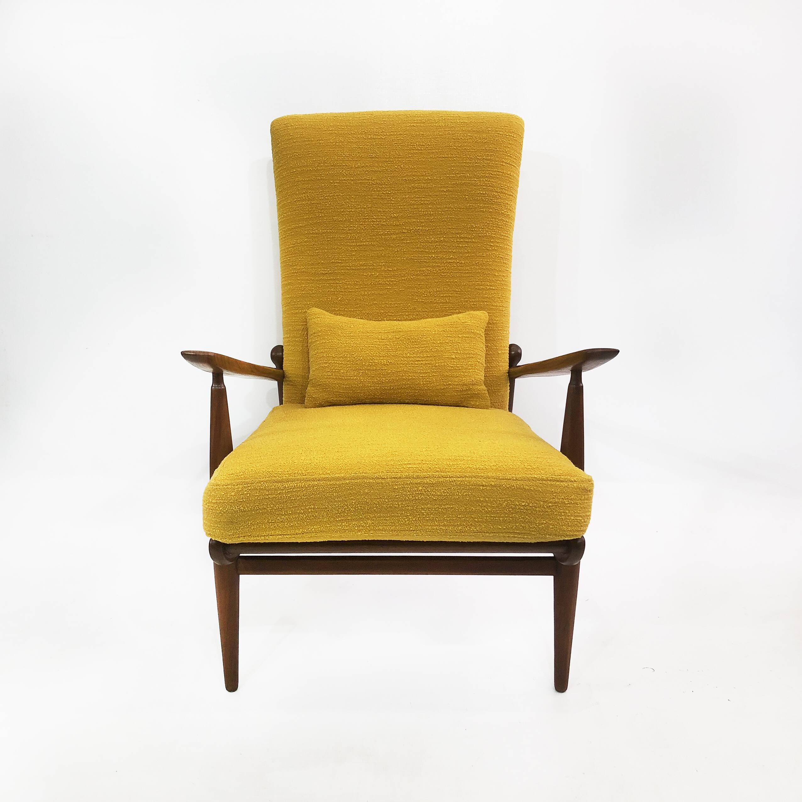 1960s High Back Yellow Bouclé Lounge Armchair Vintage Midcentury Lounge