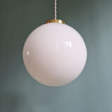 Art Deco suspension in white opaline and brass
