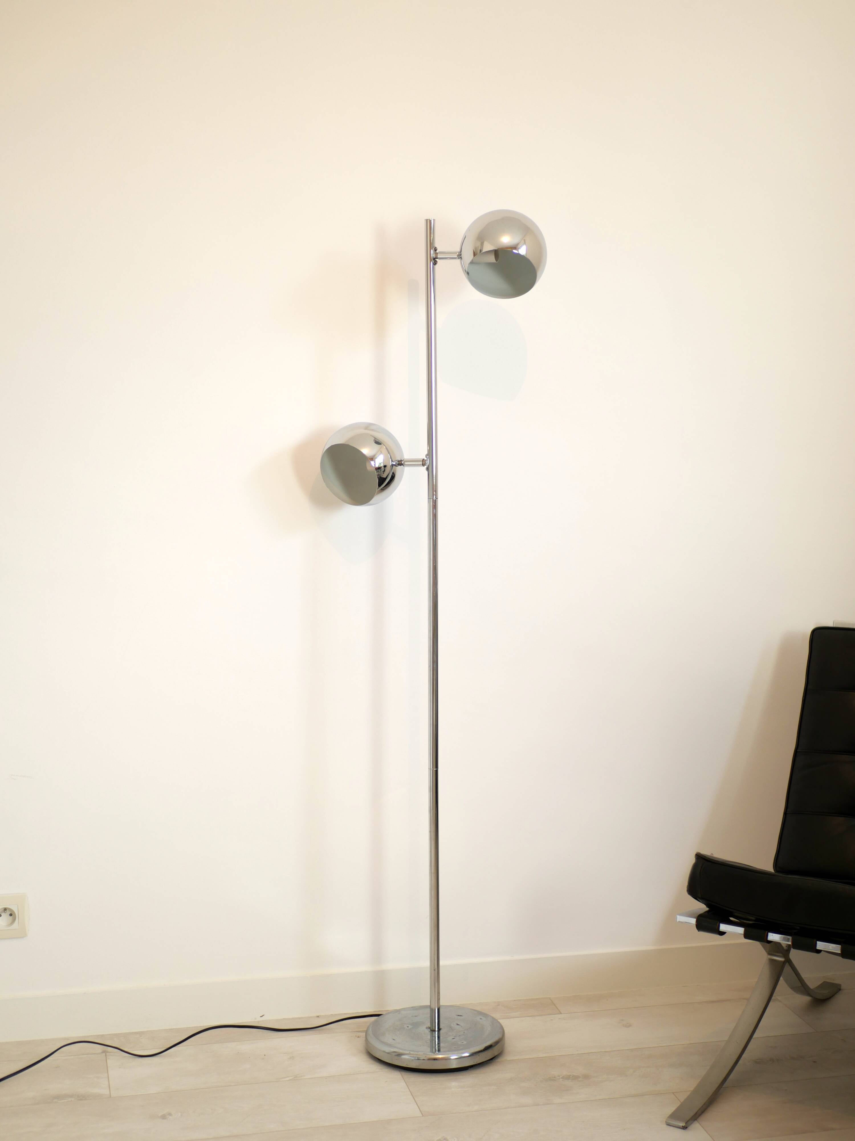 Lampadaire eyeball 2 feux en chrome