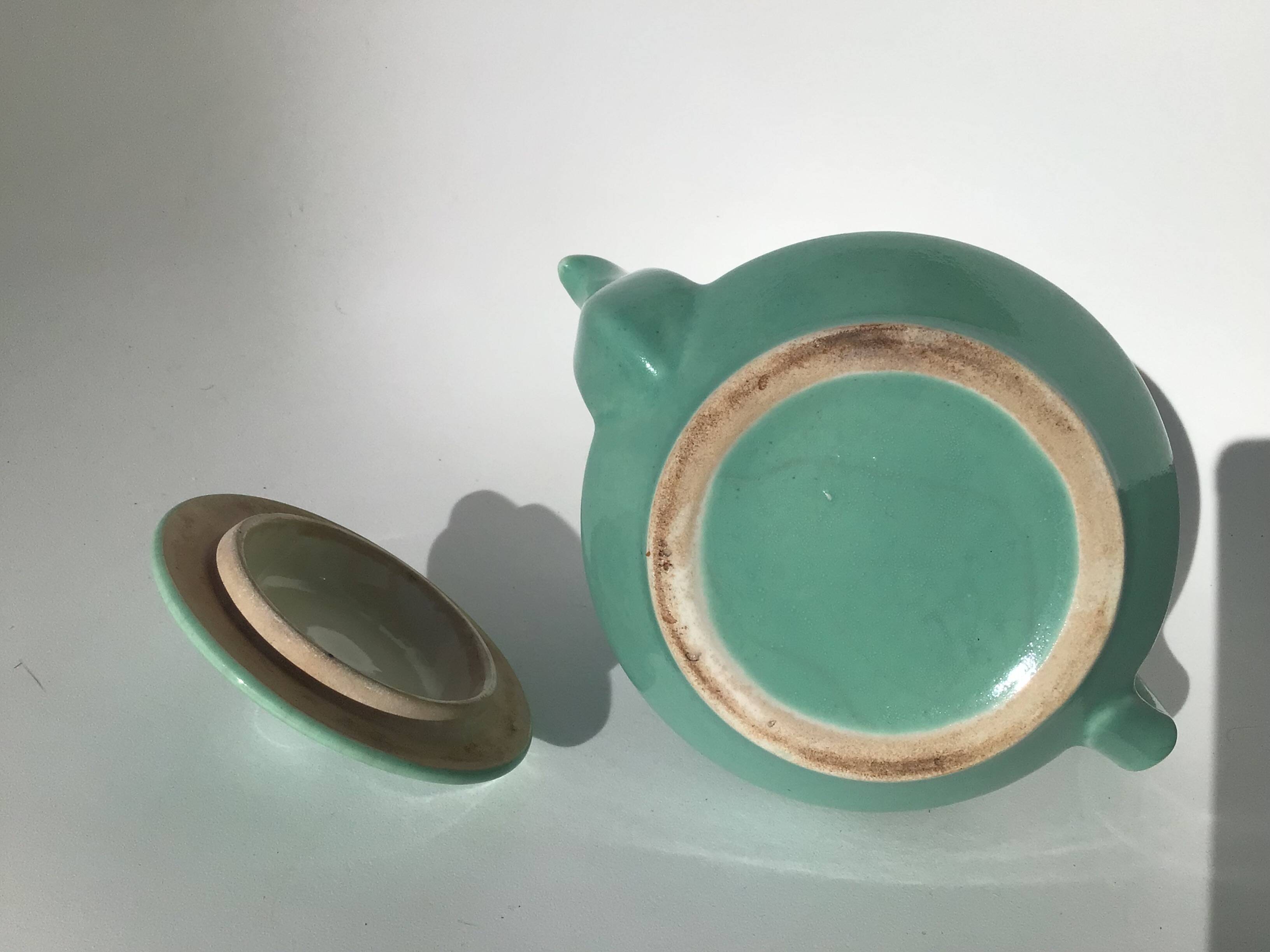 Art deco blue green stoneware teapot