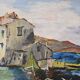 Oil painting on Isorel Marine Port Les Martigues signed (to be identified)