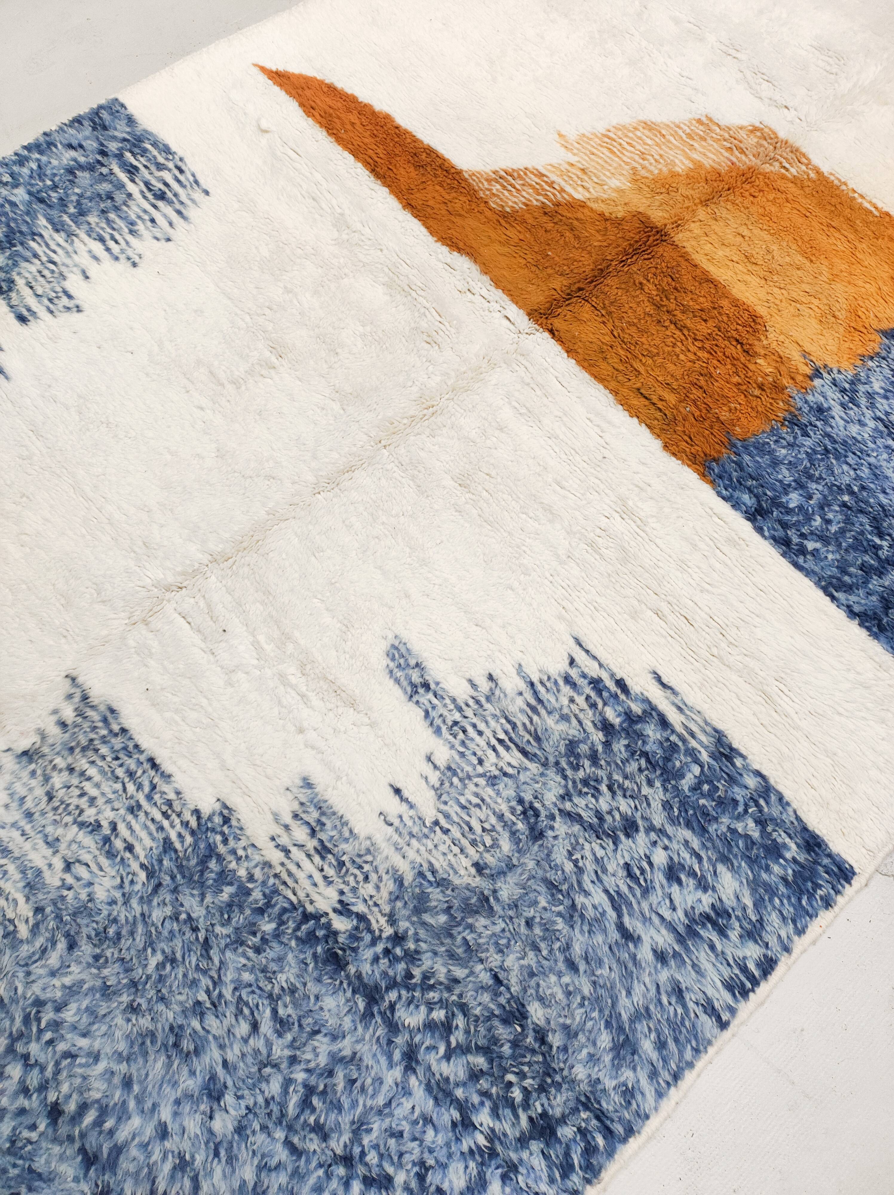 Moroccan Berber rug Boujaad ecru with colorful and mottled patterns 300x212cm