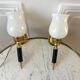Pair of opaline and golden brass wall lamps art deco style 30s