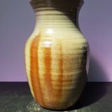 Ancien vase grès marron & beige signé deco années 70 vintage