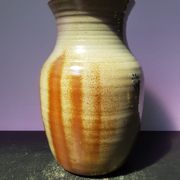 Old brown sandstone vase & beige signed deco 70s vintage
