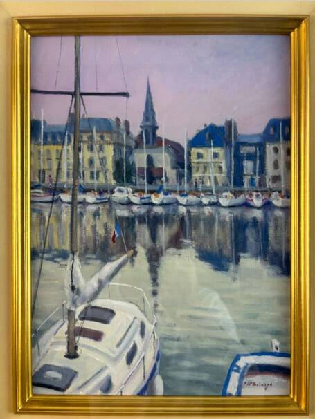 Small port town Oil on canvas