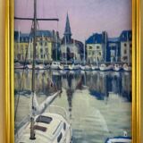 Small port town Oil on canvas