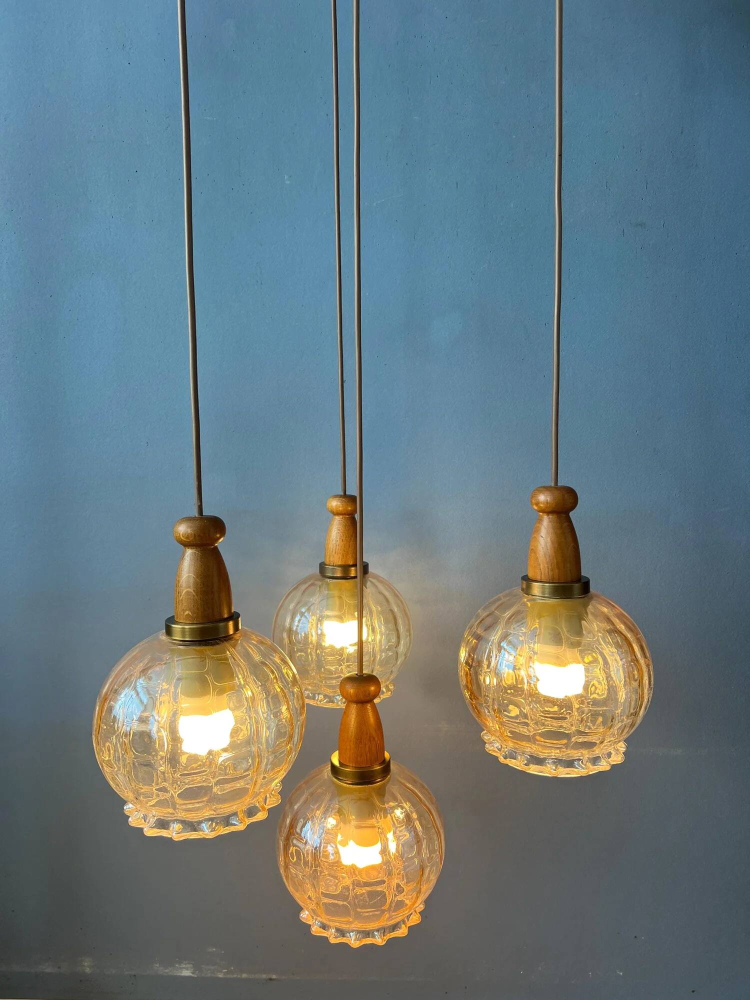Vintage Hustadt Leuchten glass cascade pendant lamp
