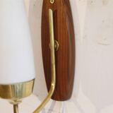 Pair of Danish wall lamps in teak and opaline 1960
