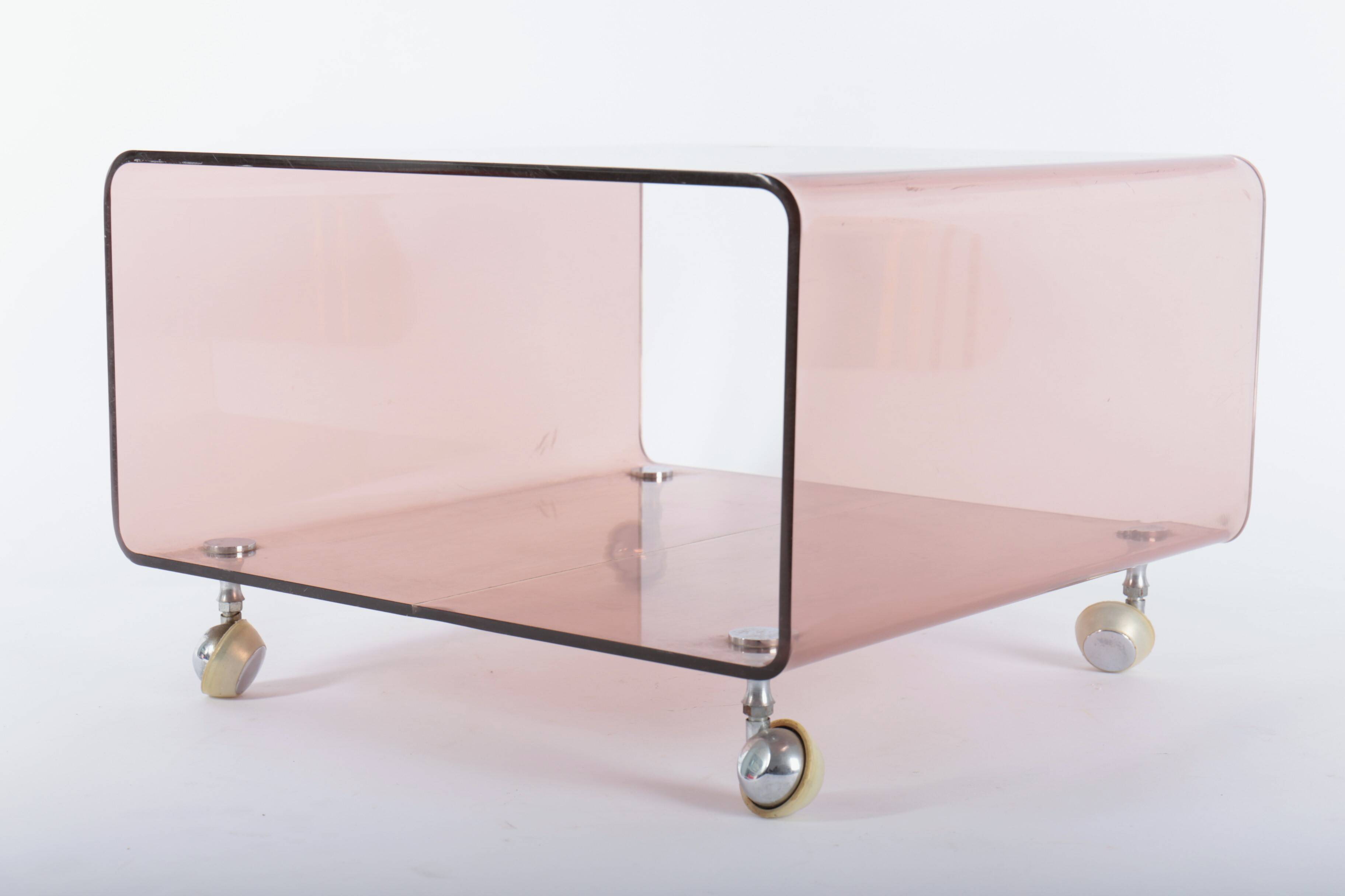 Small coffee table or end table in smoked plexiglass, 1970s