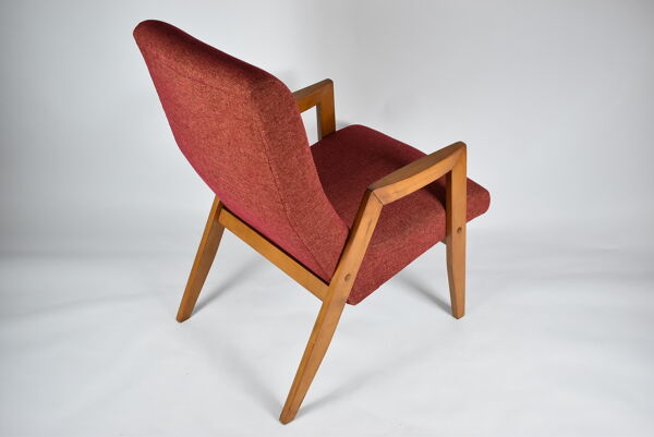 Fauteuil d'origine vintage ''Relax'', années 1960, Europe de l'Est, rénové, tissu rouge
