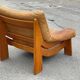 Vintage leather and pine lounge chair by Maison Regain, 1970s