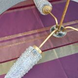 3-spoke brass chandelier and chissed glass