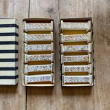 Set of 10 vintage art deco knife holders in white and gold ceramic