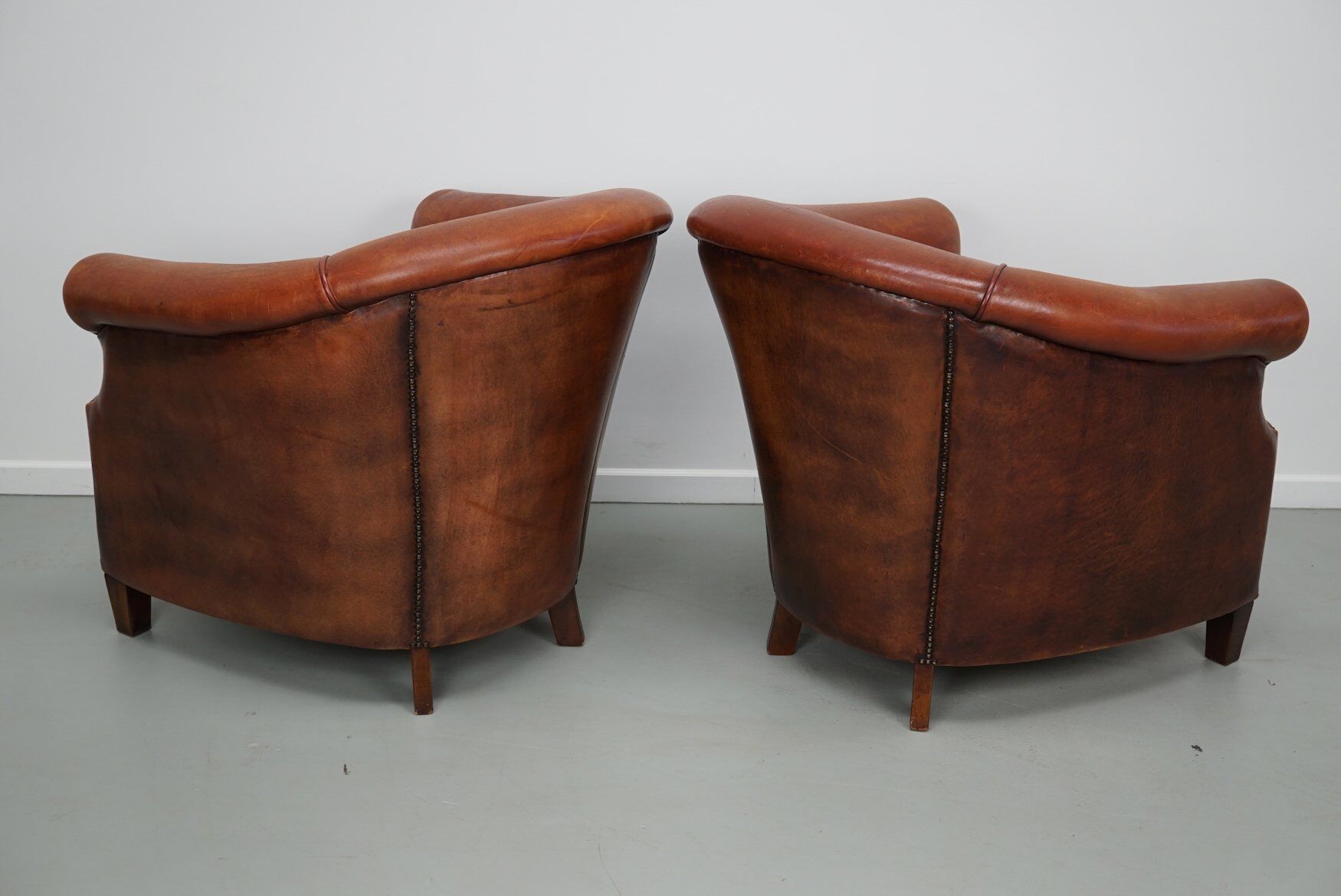 Vintage Dutch cognac leather club chair, 1970s, set of 2