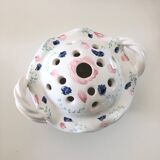 Pretty vase with holes in white porcelain flowers with small flowers and twisted handles