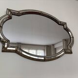 Large antique mirror in beveled glass and mosaic