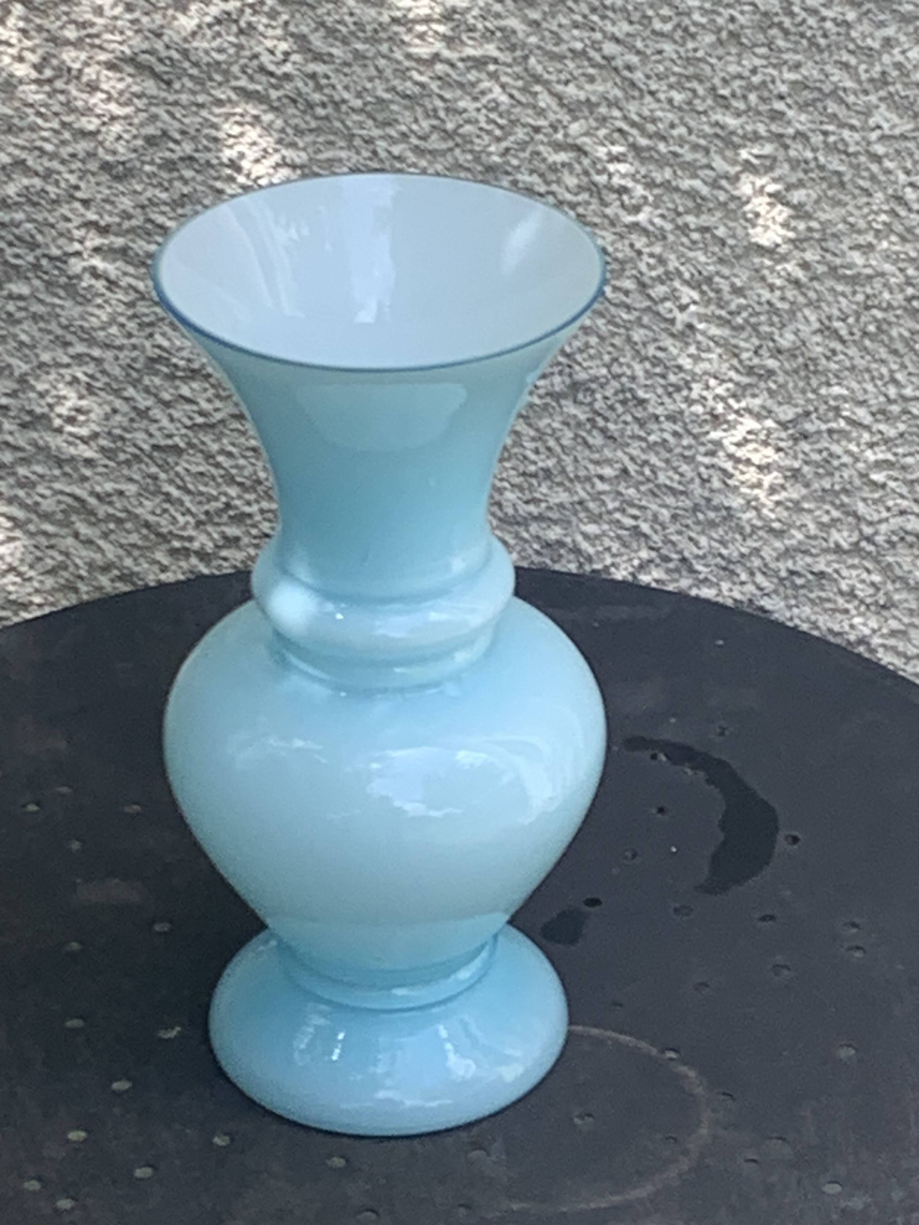 Large vintage pastel blue opaline vase