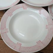 6 assiettes creuses Longwy modèle Toulouse bordure rose terre de fer
