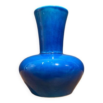 Vase signé en faïence bleue turquoise