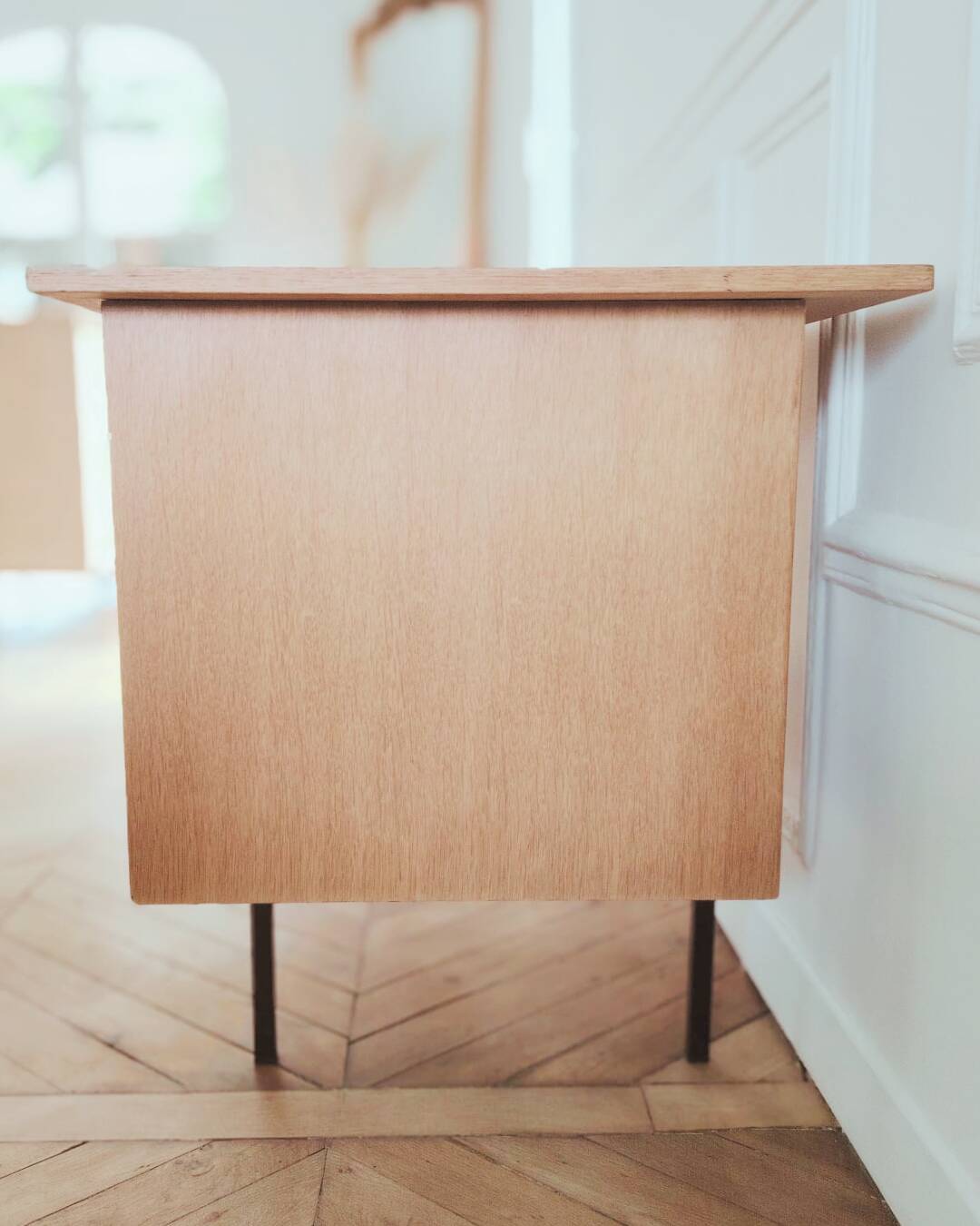 Renovated vintage modernist desk, metal & oak, 1950s/60s