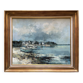 Tableau HST "Port in Brittany" Marine signed early 20th century + frame