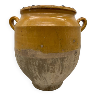 Grease pot, glazed yellow terracotta confit pot, France 19th / 20th century