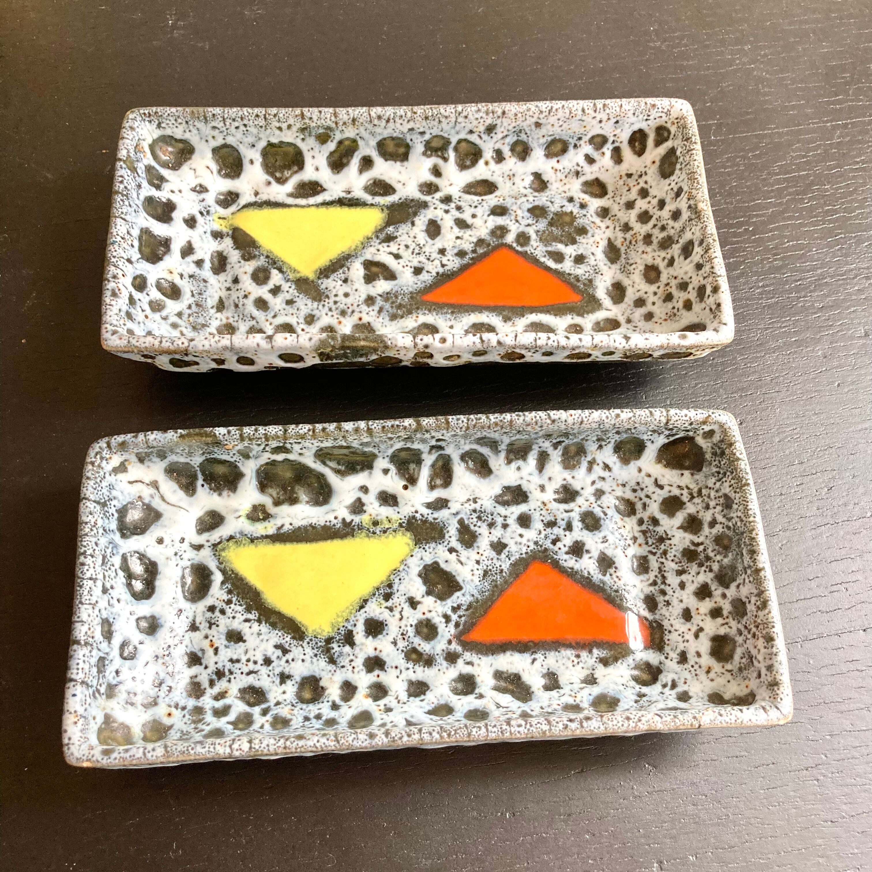 Empty pair ceramic lava pocket signed Luc Vallauris 1950