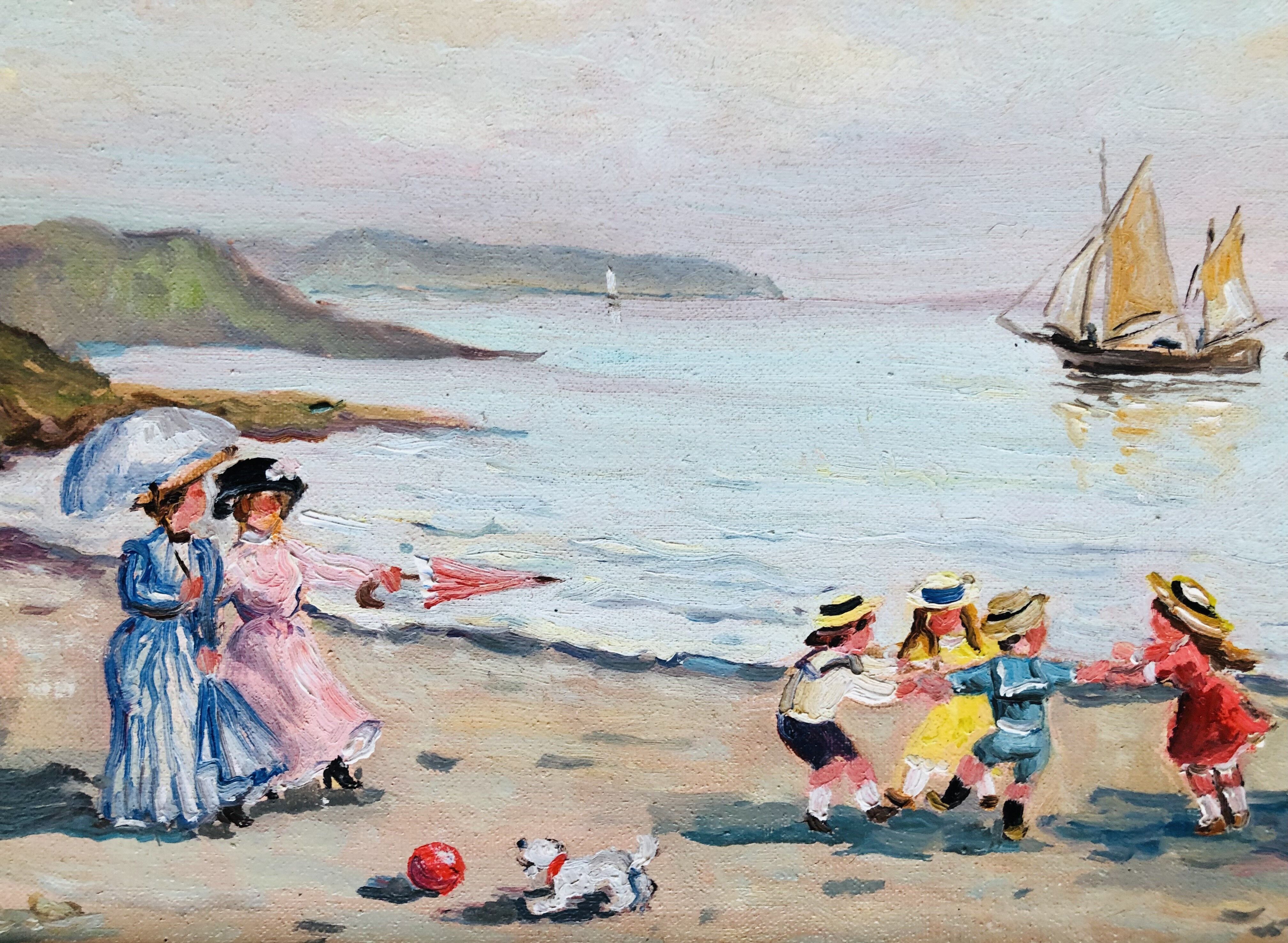 Table: Oil on canvas - lively beach landscape