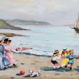 Table: Oil on canvas - lively beach landscape