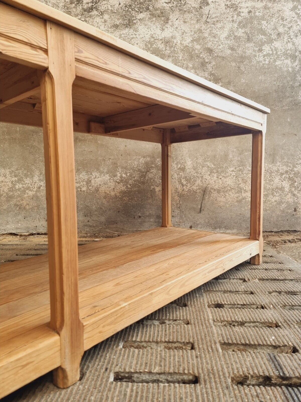 Old work table textile table pine cooking island or side table