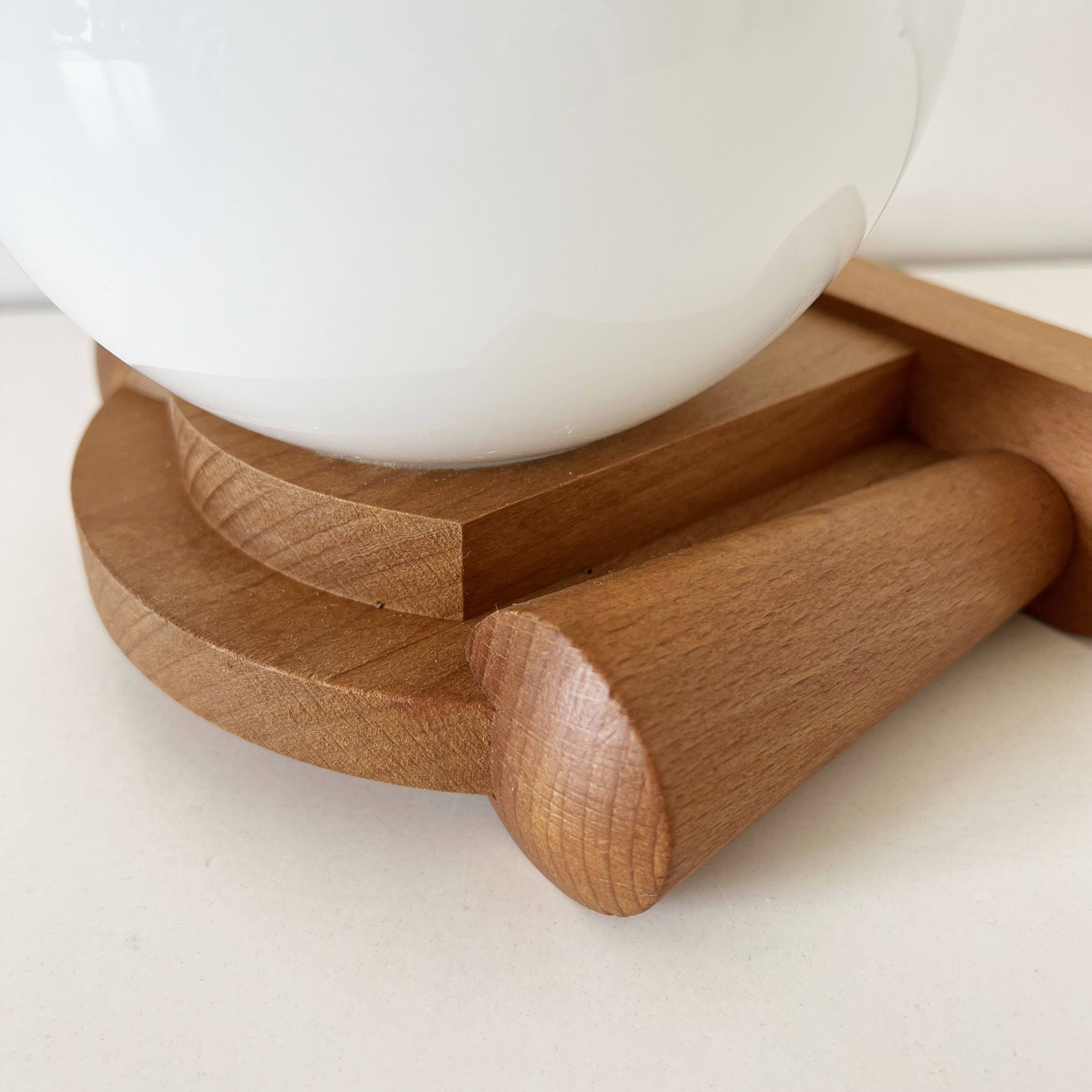 Tissot wall lamp in wood and opaline globe 1960