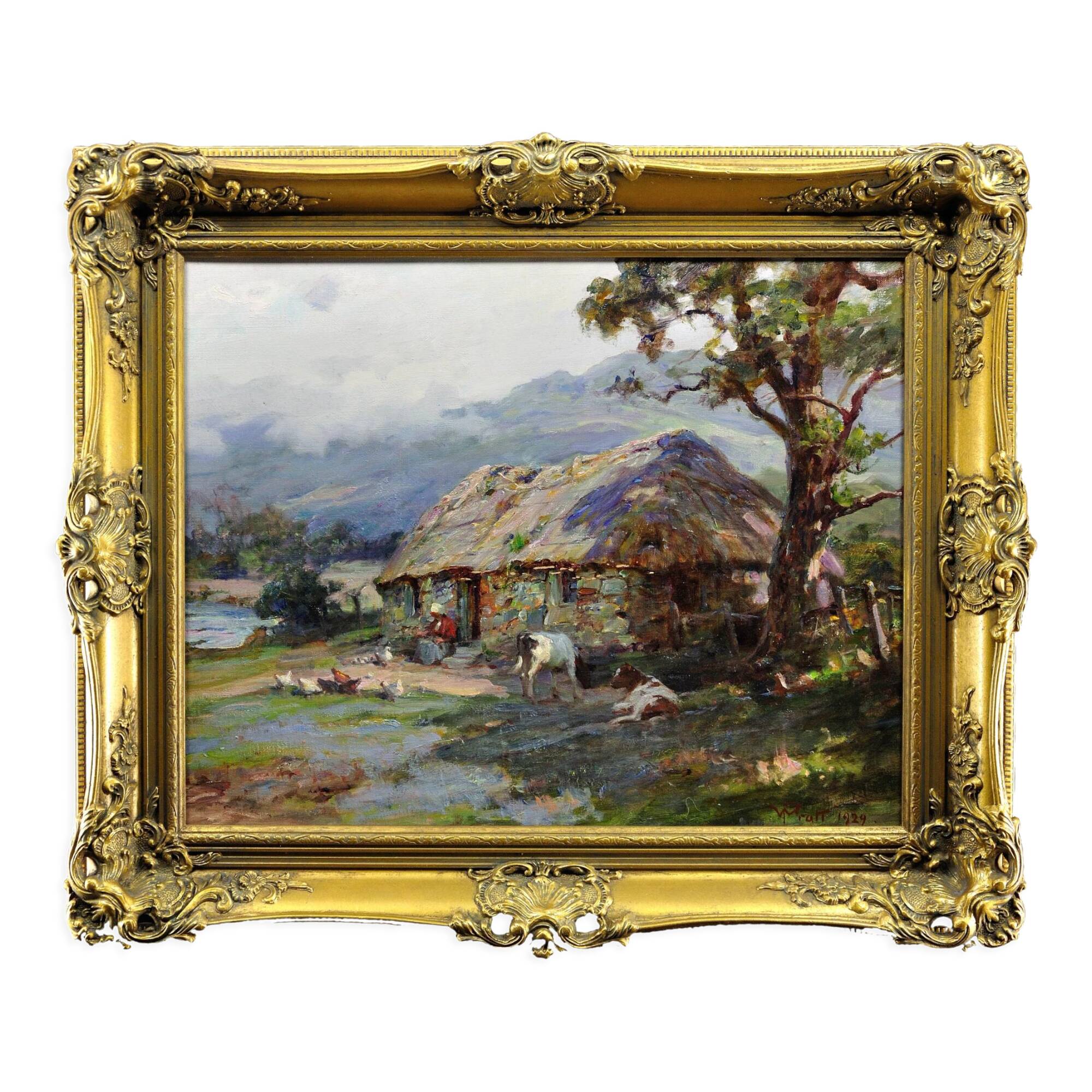 William Pratt 1855-1936.Crofters Scottish Highlands 1929 Oil On Canvas. Framed