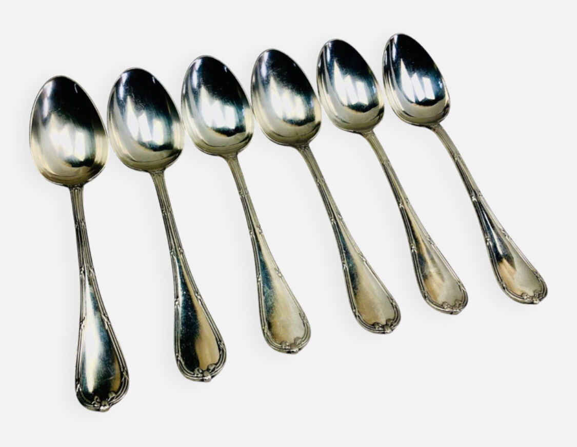 6 silver-plated metal tablespoons Christofle model Crossed Ribbons