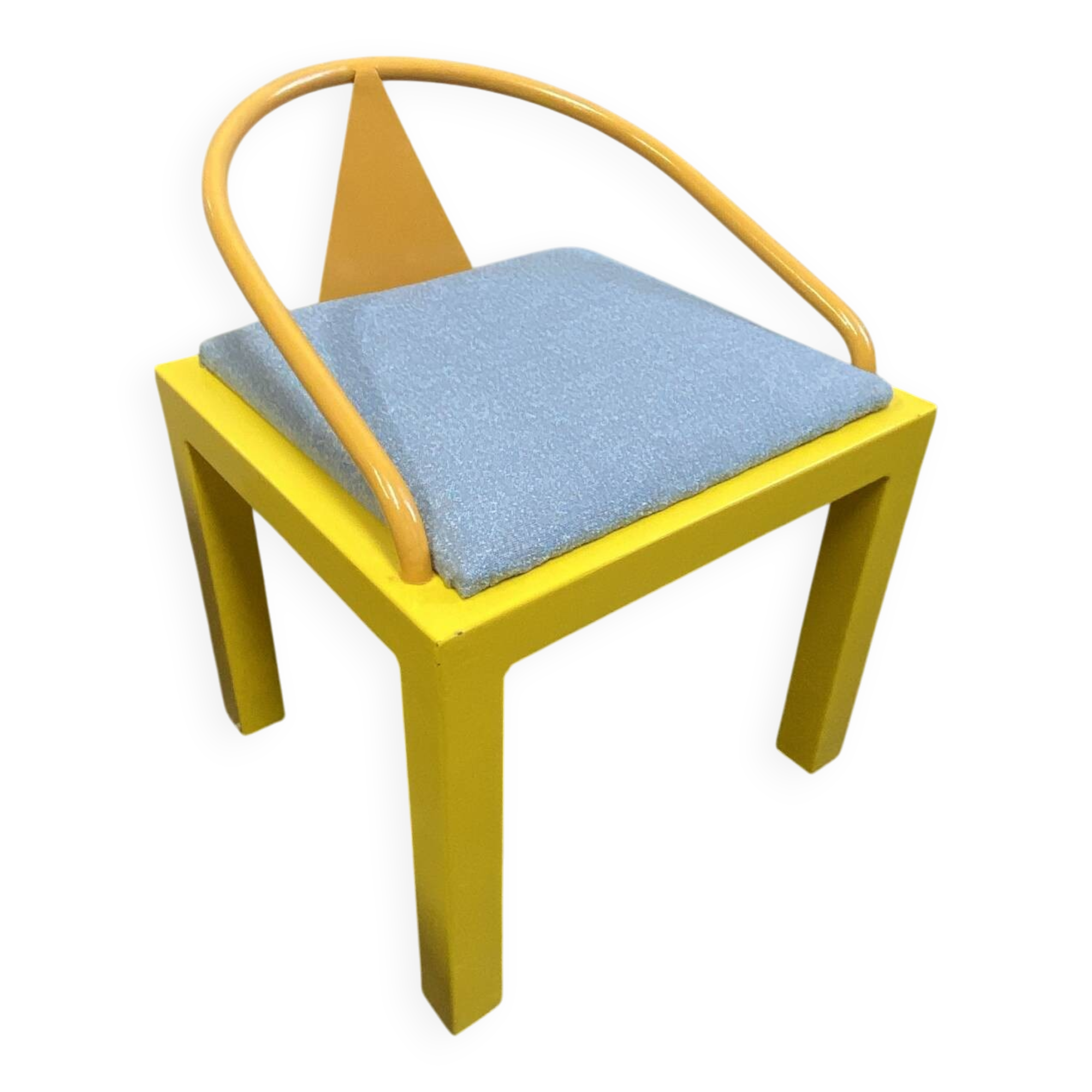 Postmodern Memphis chair in yellow and blue, Michele de Luchi style