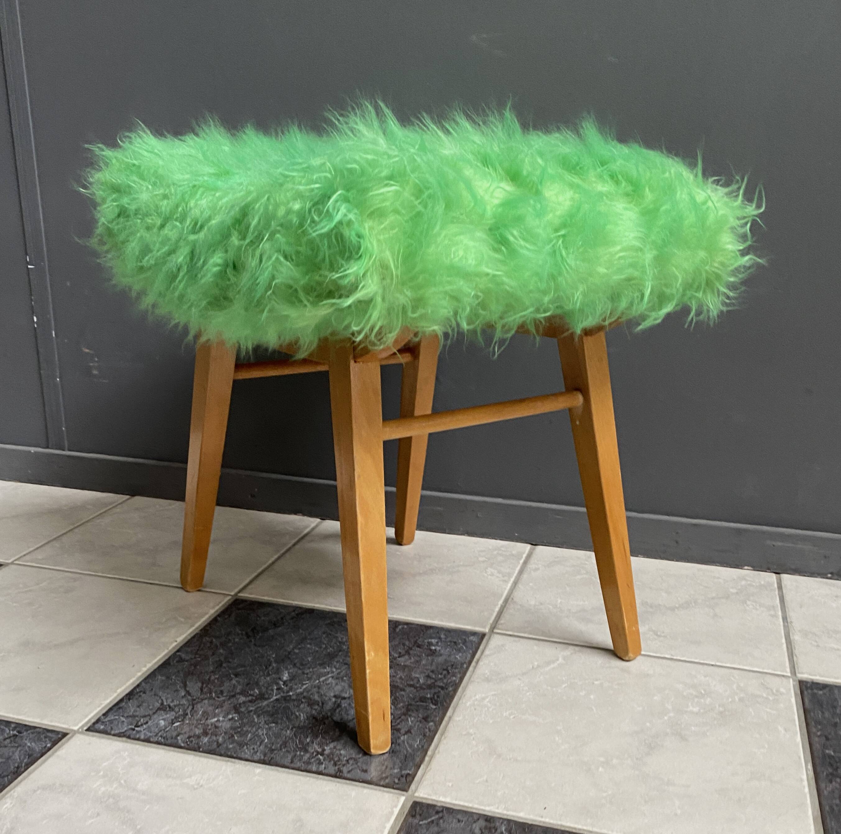 Green fluffy foot stool 1960s