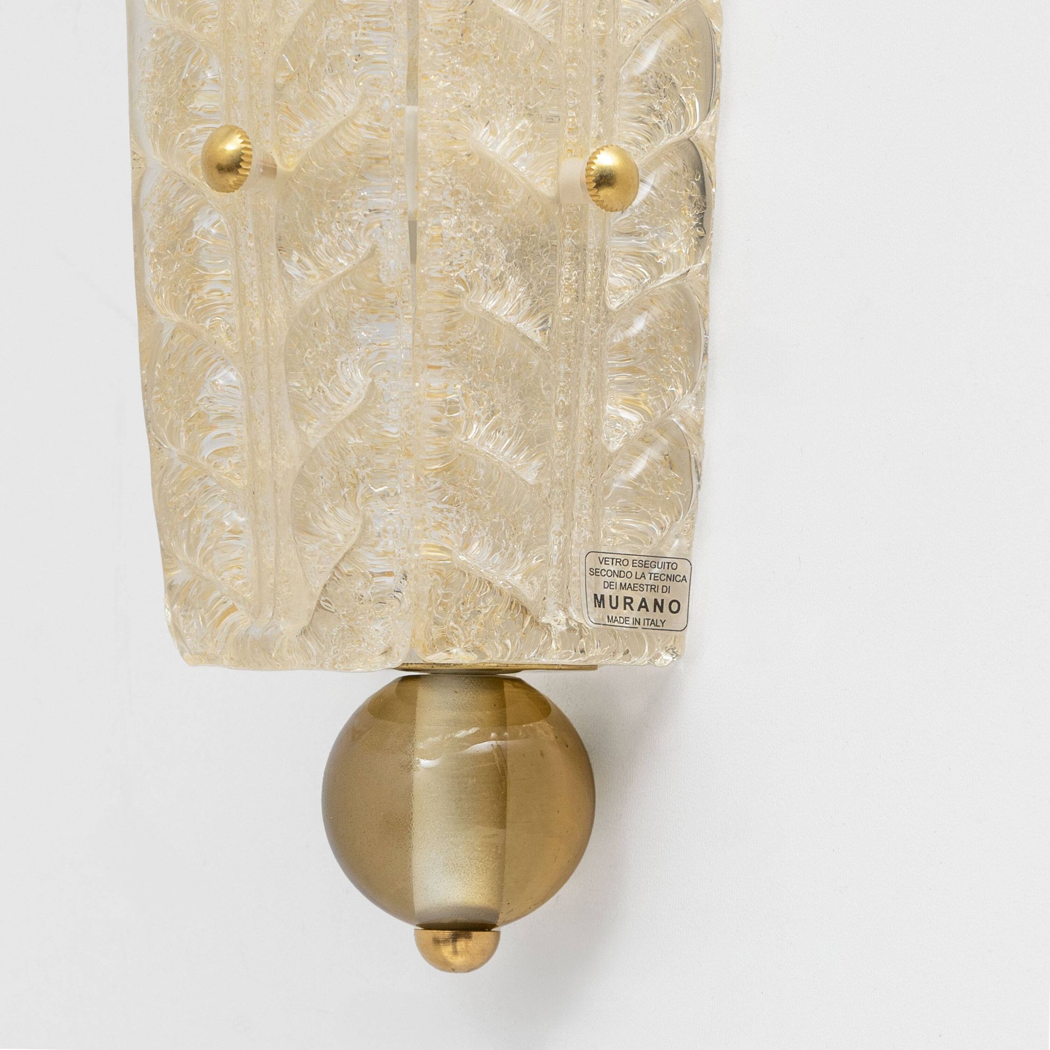 Pair of Art Deco Style Brass and Murano Glass Gold Graniglia Sconces