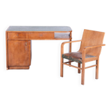 Restored ArtDeco Cherrytree Writing Desk, J. Halabala, UP Zavody, Czechia, 1930s