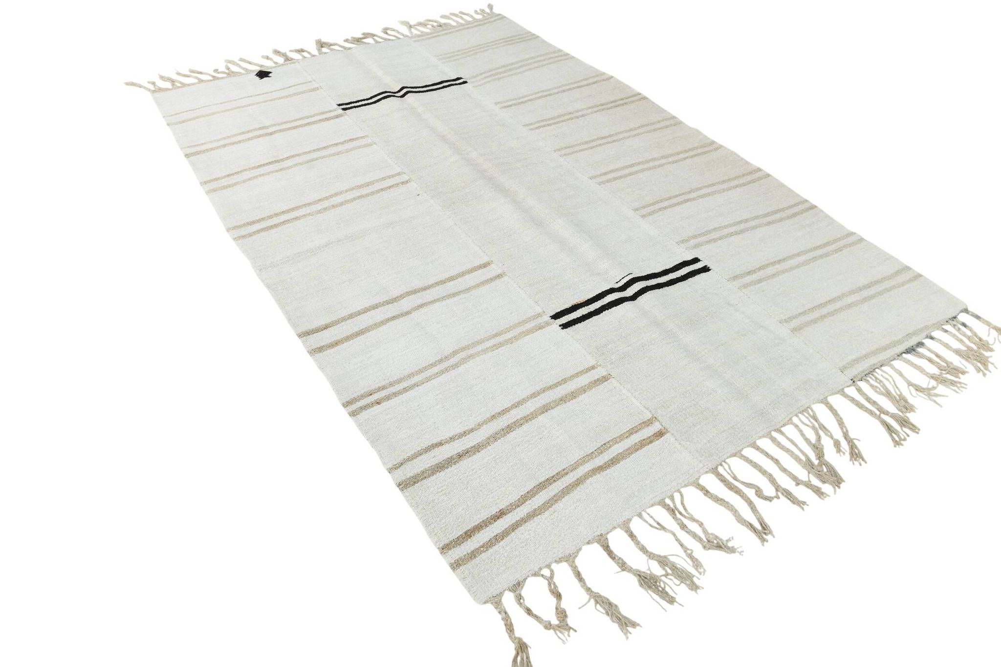 Kilim Turc Écru à Rayures, Style Scandinave, Salon et Chambre, 176x252Cm