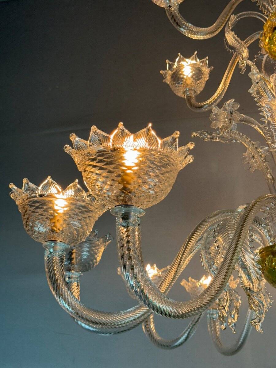 Murano Glass Venetian Chandelier, Colorless, Three Levels of Light