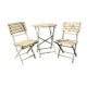 Table et 2 chaises de jardin en métal et bois beige marquées "Bistrot Paris"
