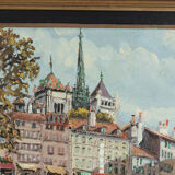 Tableau huile sur Toile signé H.Ecuyer Vue de de Genève