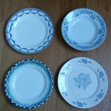 Assiettes dépareillées anciennes Digoin, Salins, Moulin des Loups vertes et bleues