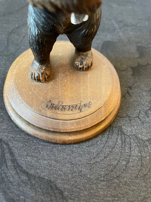 Vase ours en bois sculpté foret noir soliflore en cristal Sallanches XIX eme